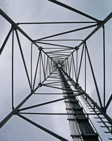 A mobile phone mast pictured from below