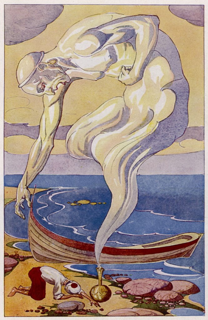 'Fisherman and Djinn', Illustration by A Stieren in 'Tausend und eine Nacht'