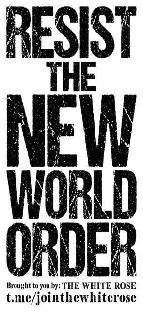 "Resist the new world order" - black text on a white background