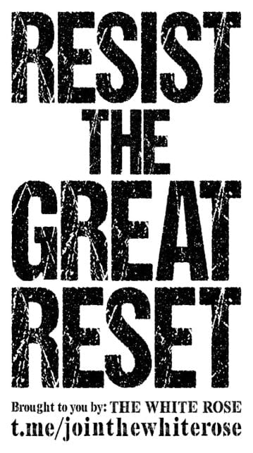 "Resist the great reset" - black text on a white background