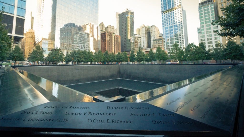 The 9/11 memorial in New York, taken by Petr Kratochvil and released under Public Domain license. 