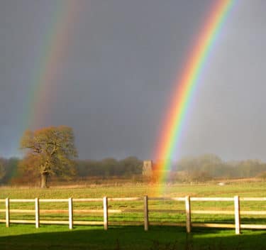 Capturing the end of the rainbow. Double rainbow over the church of St Ethelbert in Larling, by Evelyn Simak 

https://commons.wikimedia.org/wiki/File:Capturing_the_end_of_the_rainbow_-_geograph.org.uk_-_1709792.jpg