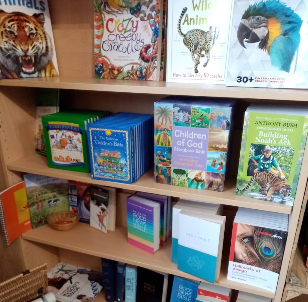 a much-reduced and much less attention-grabbing shelf of creationist and religious books in the giftshop in 2021. Hallmarks of Design is still on sale but most of the books are overtly Christian, including 3 different versions of the Bible.