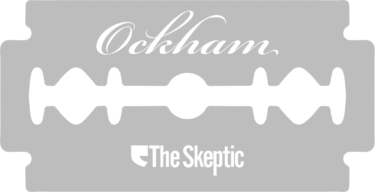 The Ockham logo - a razor blade engraved with"Ockham" and "The Skeptic". 