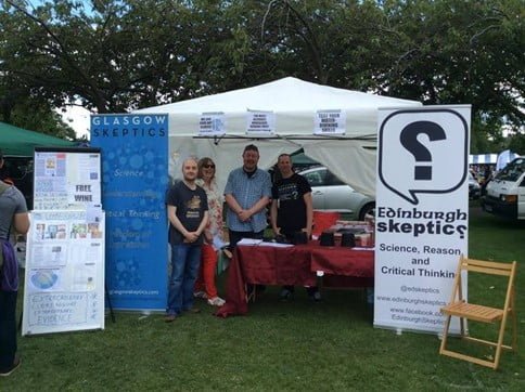 The Edinburgh and Glasgow Skeptics with their stand at a public event in Edinburgh.