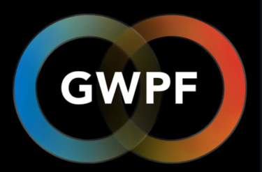 The GWPF logo with white letters reading "GWPF" on a black background surrounded by two overlapping circles of mixed colours. 