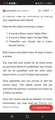 A description of how to leave on Carousell ending with the sentence "Once left, review cannot be deleted". 