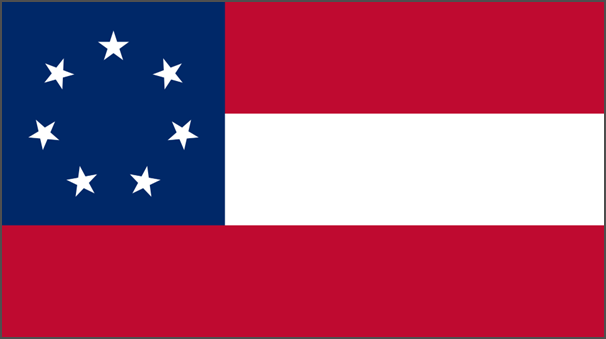 The Stars and Bars flag - three stripes (red, white, red) with a blue square in the top left corner with 7 white stars arranged in a circle. 