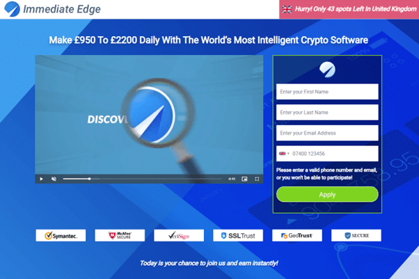 A screenshot of Immediate Edge's home page