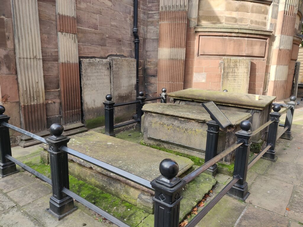 A photograph of the tombs at St Ann's Church