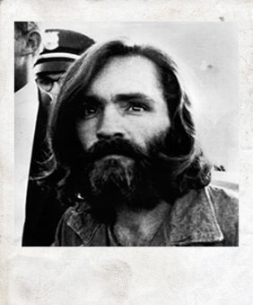 A black and white photo of Charles Manson - he has shoulder length brown hair and full beard. 

From https://www.flickr.com/photos/chiffheed/6301022922

CC BY-ND 2.0 DEED
Attribution-NoDerivs 2.0 Generic