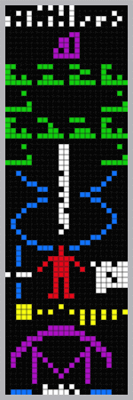 The graphic described in the text with colourful shapes

Source: https://commons.wikimedia.org/wiki/File:Arecibo_message.svg

Arne Nordmann norro, CC BY-SA 3.0, via Wikimedia Commons