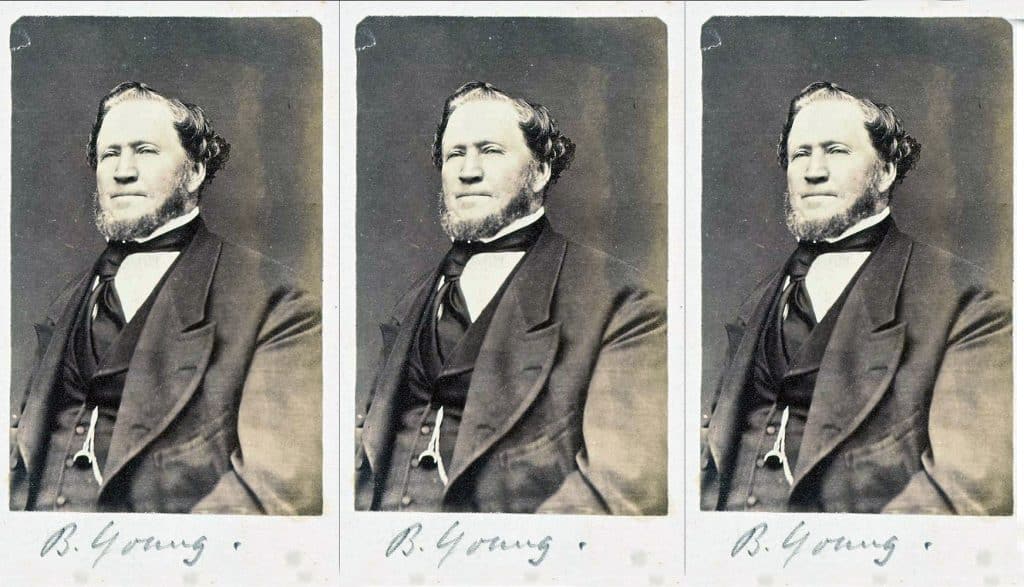 Three of the same plate photographs of Brigham Young with his signature below